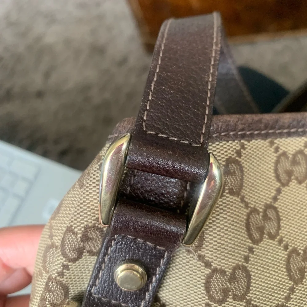 100% Authenic Gucci canvas shoulder bag with brown leather trim… preloved … - Picture 13 of 16